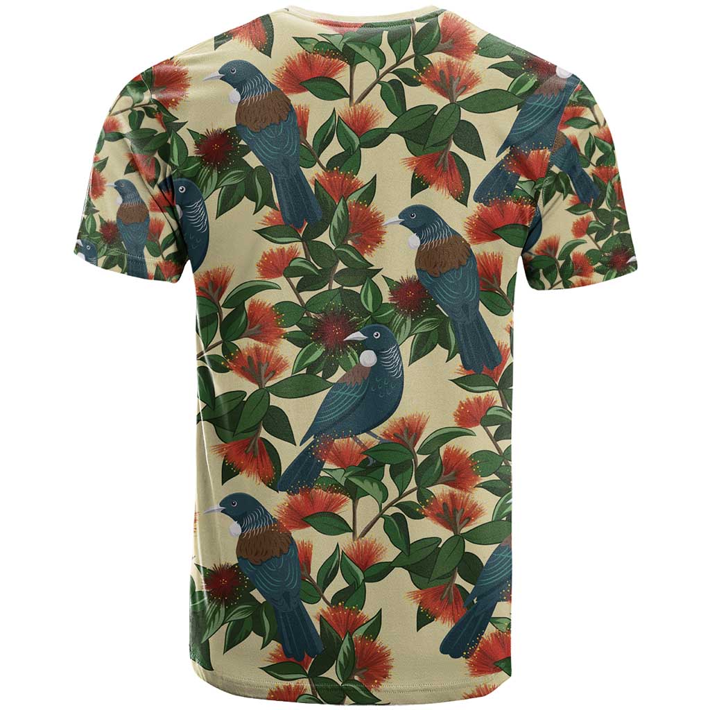 New Zealand Christmas T Shirt Romantic Tui Birds on Pohutukawa - Ivory - Aussie Hoodie