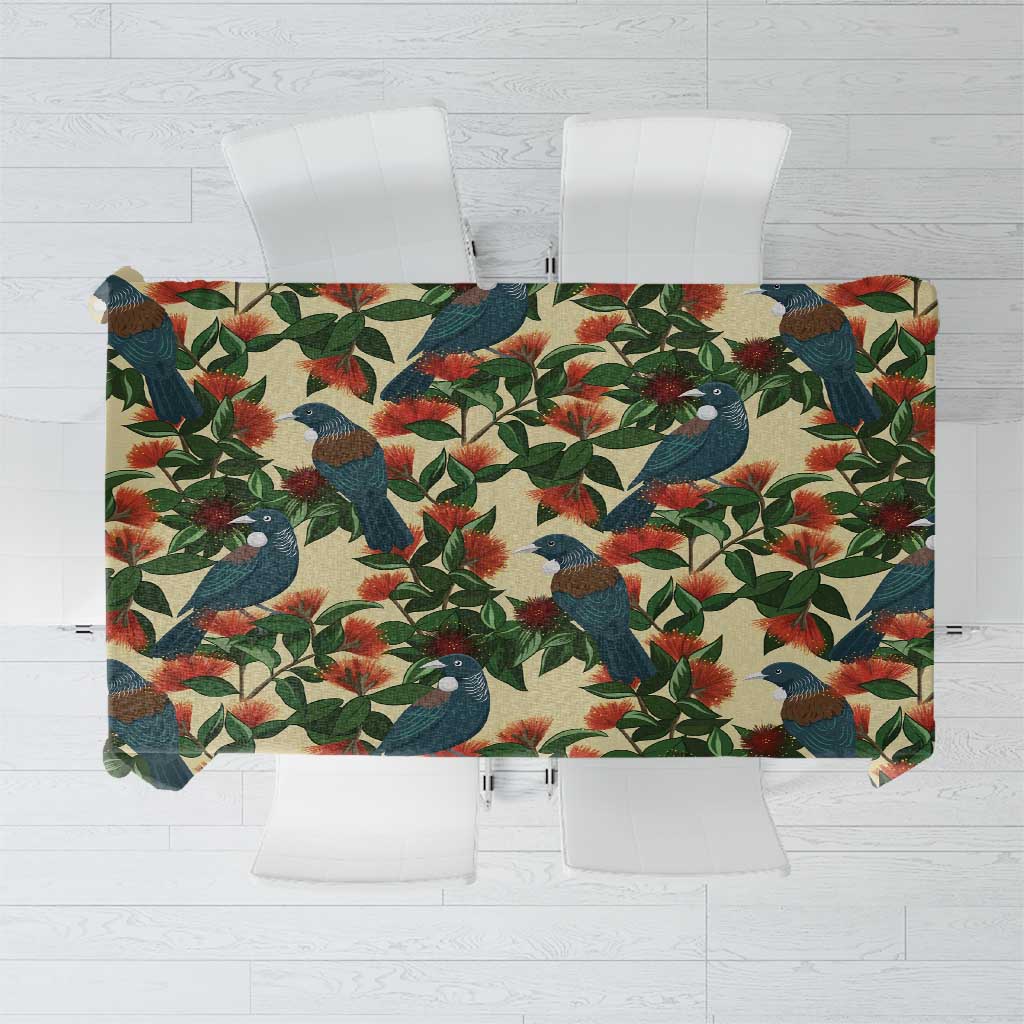 New Zealand Christmas Tablecloth Romantic Tui Birds on Pohutukawa - Ivory - Aussie Hoodie