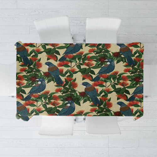 New Zealand Christmas Tablecloth Romantic Tui Birds on Pohutukawa - Ivory - Aussie Hoodie