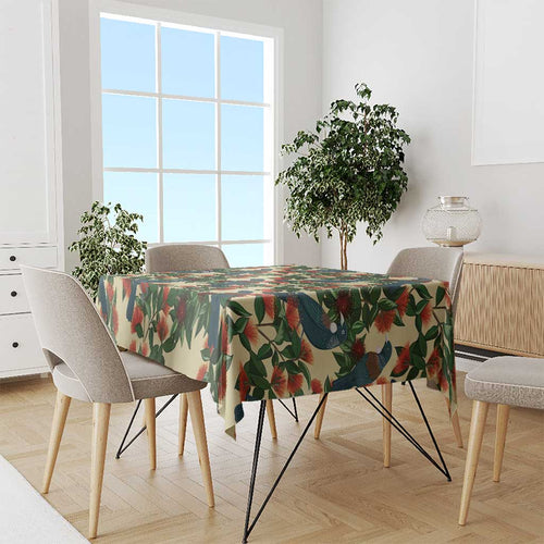 New Zealand Christmas Tablecloth Romantic Tui Birds on Pohutukawa - Ivory - Aussie Hoodie