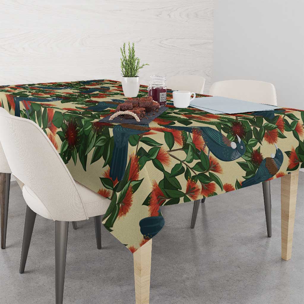 New Zealand Christmas Tablecloth Romantic Tui Birds on Pohutukawa - Ivory - Aussie Hoodie