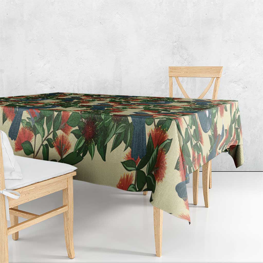 New Zealand Christmas Tablecloth Romantic Tui Birds on Pohutukawa - Ivory - Aussie Hoodie