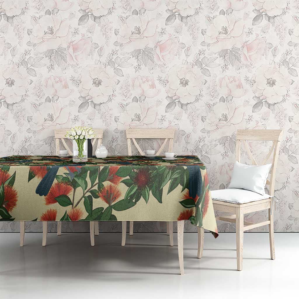New Zealand Christmas Tablecloth Romantic Tui Birds on Pohutukawa - Ivory - Aussie Hoodie