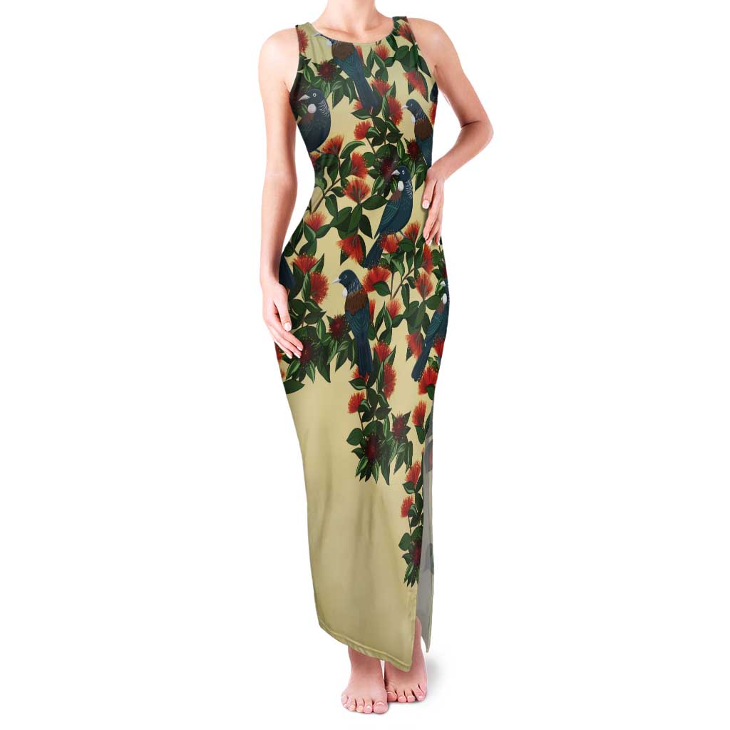 New Zealand Christmas Tank Maxi Dress Romantic Tui Birds on Pohutukawa - Ivory - Aussie Hoodie