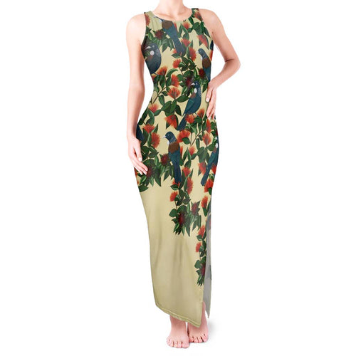 New Zealand Christmas Tank Maxi Dress Romantic Tui Birds on Pohutukawa - Ivory - Aussie Hoodie