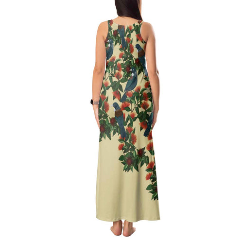 New Zealand Christmas Tank Maxi Dress Romantic Tui Birds on Pohutukawa - Ivory - Aussie Hoodie