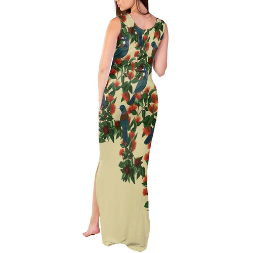 New Zealand Christmas Tank Maxi Dress Romantic Tui Birds on Pohutukawa - Ivory - Aussie Hoodie
