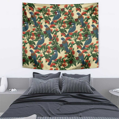 New Zealand Christmas Tapestry Romantic Tui Birds on Pohutukawa - Ivory - Aussie Hoodie