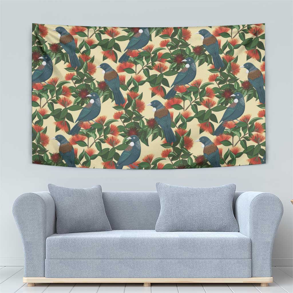 New Zealand Christmas Tapestry Romantic Tui Birds on Pohutukawa - Ivory - Aussie Hoodie