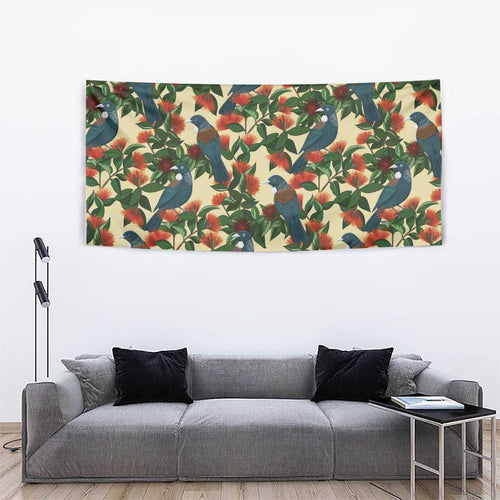 New Zealand Christmas Tapestry Romantic Tui Birds on Pohutukawa - Ivory - Aussie Hoodie