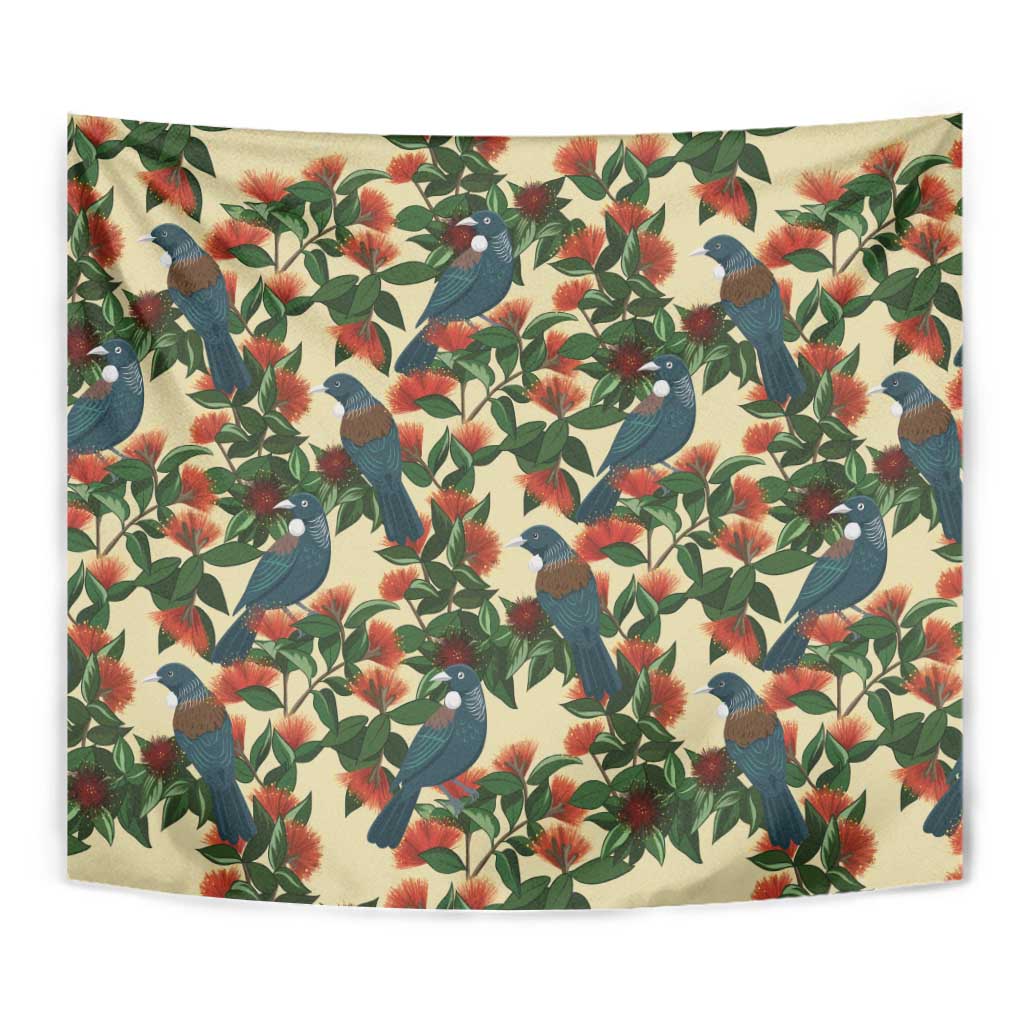 New Zealand Christmas Tapestry Romantic Tui Birds on Pohutukawa - Ivory - Aussie Hoodie