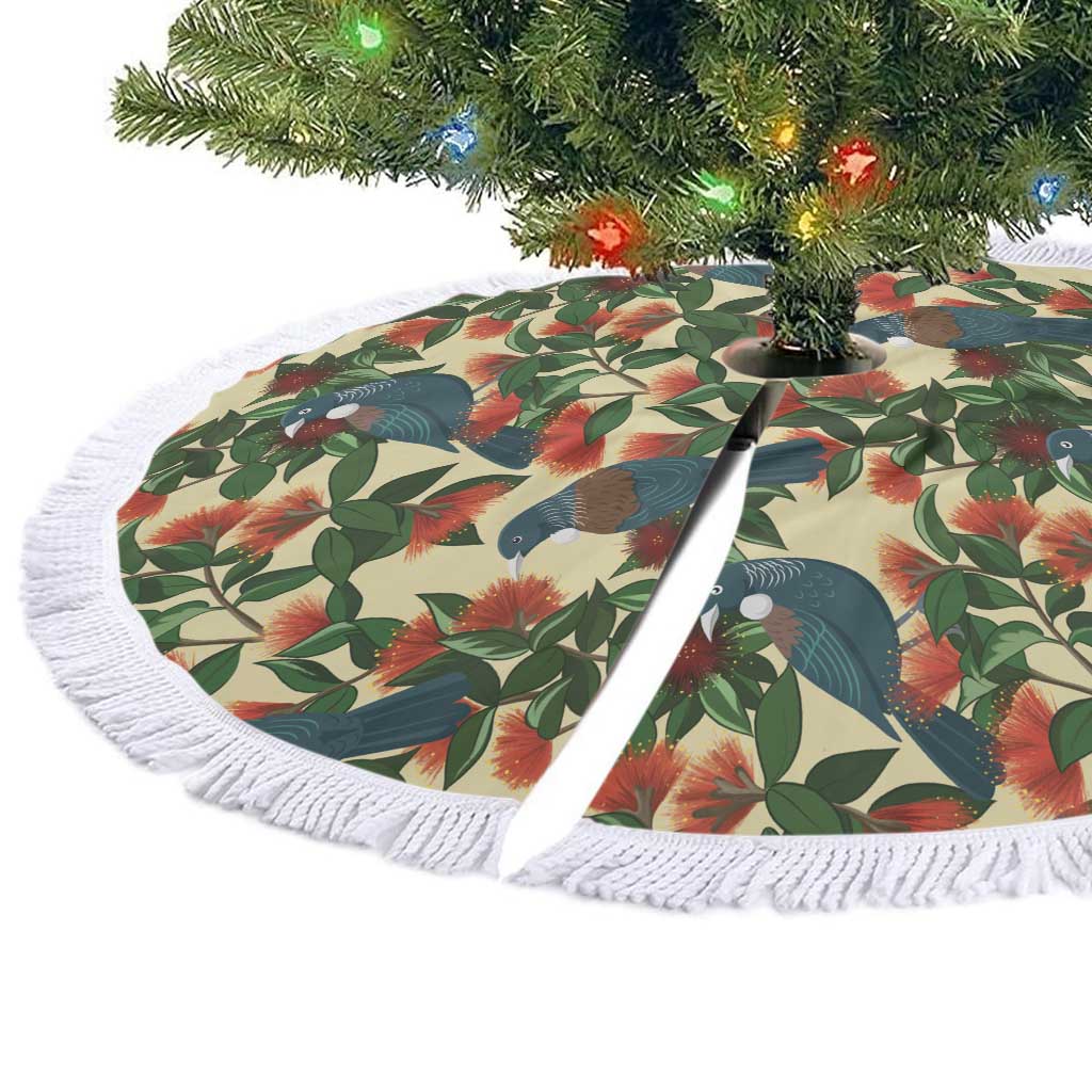 New Zealand Christmas Tree Skirt Romantic Tui Birds on Pohutukawa - Ivory - Aussie Hoodie