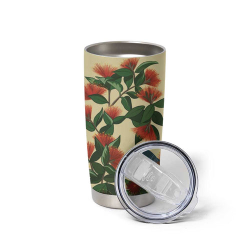New Zealand Christmas Tumbler Cup Romantic Tui Birds on Pohutukawa - Ivory - Aussie Hoodie