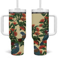 New Zealand Christmas Tumbler With Handle Romantic Tui Birds on Pohutukawa - Ivory - Aussie Hoodie