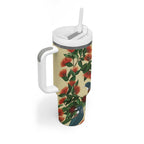 New Zealand Christmas Tumbler With Handle Romantic Tui Birds on Pohutukawa - Ivory - Aussie Hoodie