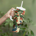 New Zealand Christmas Tumbler With Handle Romantic Tui Birds on Pohutukawa - Ivory - Aussie Hoodie