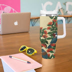 New Zealand Christmas Tumbler With Handle Romantic Tui Birds on Pohutukawa - Ivory - Aussie Hoodie