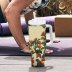 New Zealand Christmas Tumbler With Handle Romantic Tui Birds on Pohutukawa - Ivory - Aussie Hoodie