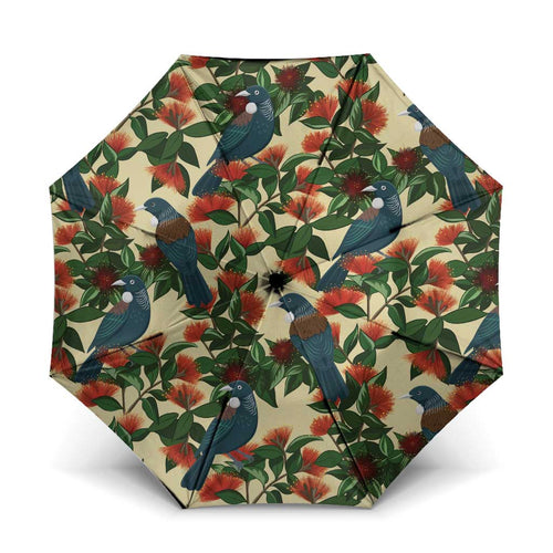 New Zealand Christmas Umbrella Romantic Tui Birds on Pohutukawa - Ivory - Aussie Hoodie