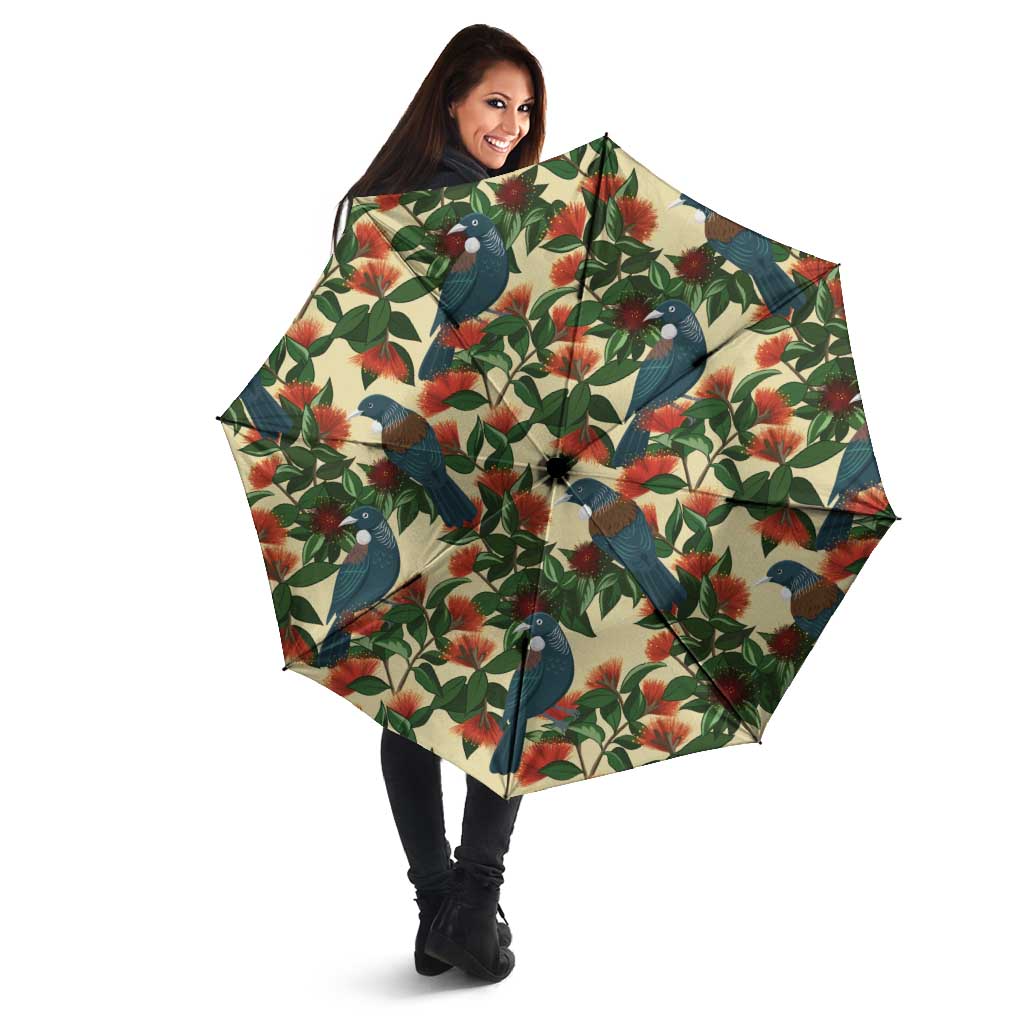New Zealand Christmas Umbrella Romantic Tui Birds on Pohutukawa - Ivory - Aussie Hoodie