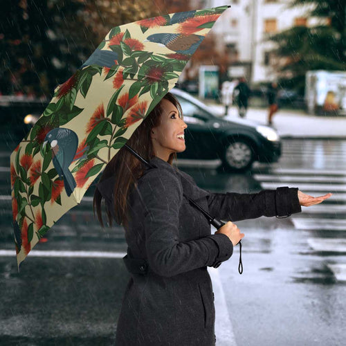 New Zealand Christmas Umbrella Romantic Tui Birds on Pohutukawa - Ivory - Aussie Hoodie
