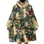New Zealand Christmas Wearable Blanket Hoodie Romantic Tui Birds on Pohutukawa - Ivory - Aussie Hoodie
