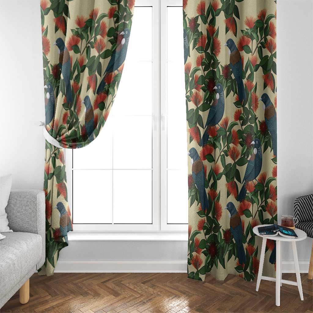New Zealand Christmas Window Curtain Romantic Tui Birds on Pohutukawa - Ivory - Aussie Hoodie