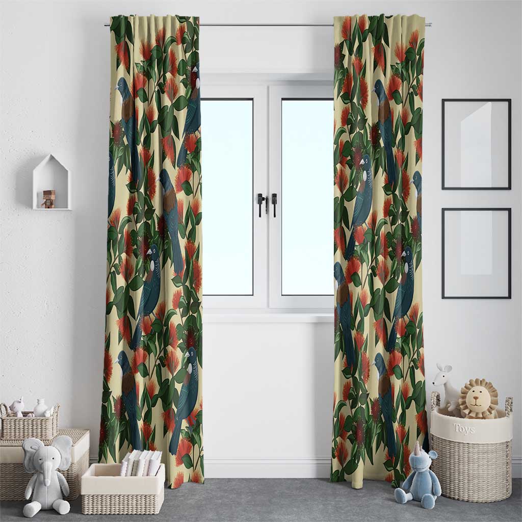 New Zealand Christmas Window Curtain Romantic Tui Birds on Pohutukawa - Ivory - Aussie Hoodie