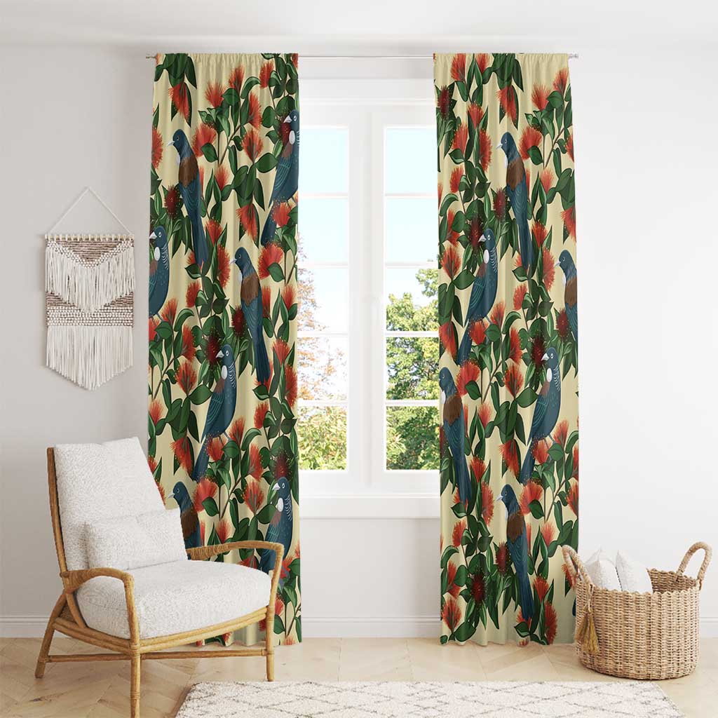 New Zealand Christmas Window Curtain Romantic Tui Birds on Pohutukawa - Ivory - Aussie Hoodie