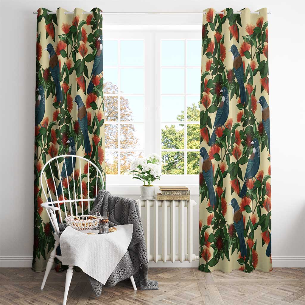 New Zealand Christmas Window Curtain Romantic Tui Birds on Pohutukawa - Ivory - Aussie Hoodie