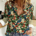 New Zealand Christmas Women Casual Shirt Romantic Tui Birds on Pohutukawa - Ivory - Aussie Hoodie