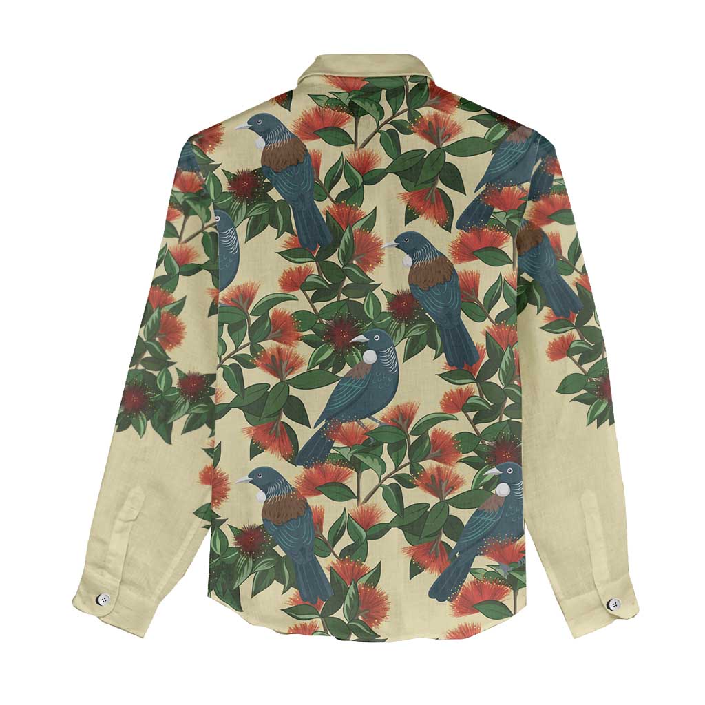 New Zealand Christmas Women Casual Shirt Romantic Tui Birds on Pohutukawa - Ivory - Aussie Hoodie