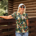 New Zealand Christmas Women Polo Shirt Romantic Tui Birds on Pohutukawa - Ivory - Aussie Hoodie