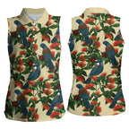 New Zealand Christmas Women Sleeveless Polo Shirt Romantic Tui Birds on Pohutukawa - Ivory - Aussie Hoodie