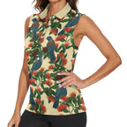 New Zealand Christmas Women Sleeveless Polo Shirt Romantic Tui Birds on Pohutukawa - Ivory - Aussie Hoodie