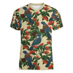 New Zealand Christmas Women V-Neck T-Shirt Romantic Tui Birds on Pohutukawa - Ivory - Aussie Hoodie