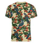 New Zealand Christmas Women V-Neck T-Shirt Romantic Tui Birds on Pohutukawa - Ivory - Aussie Hoodie