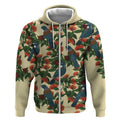New Zealand Christmas Zip Hoodie Romantic Tui Birds on Pohutukawa - Ivory - Aussie Hoodie