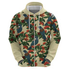 New Zealand Christmas Zip Hoodie Romantic Tui Birds on Pohutukawa - Ivory - Aussie Hoodie