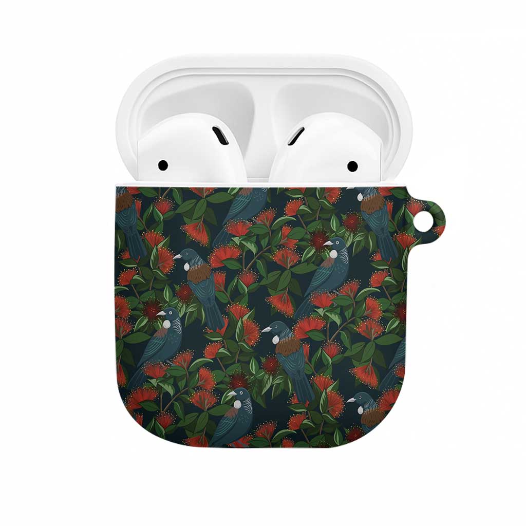 New Zealand Christmas AirPods Case Romantic Tui Birds on Pohutukawa - Cobalt - Aussie Hoodie