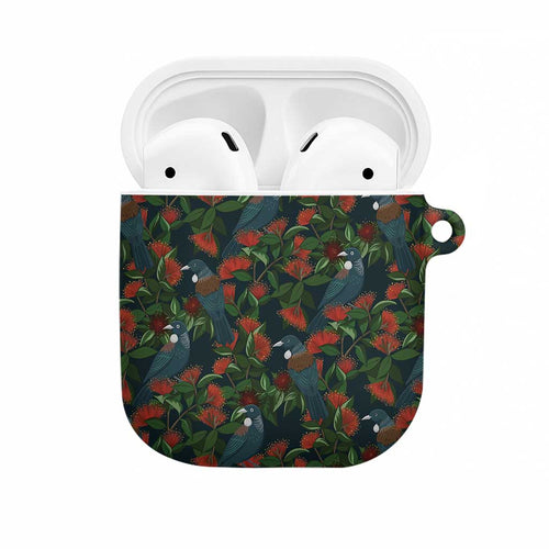 New Zealand Christmas AirPods Case Romantic Tui Birds on Pohutukawa - Cobalt - Aussie Hoodie