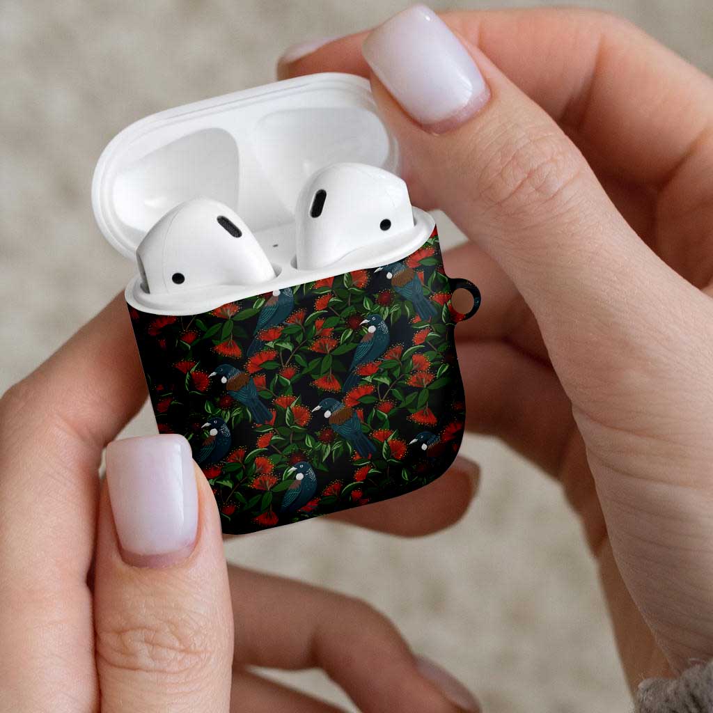 New Zealand Christmas AirPods Case Romantic Tui Birds on Pohutukawa - Cobalt - Aussie Hoodie