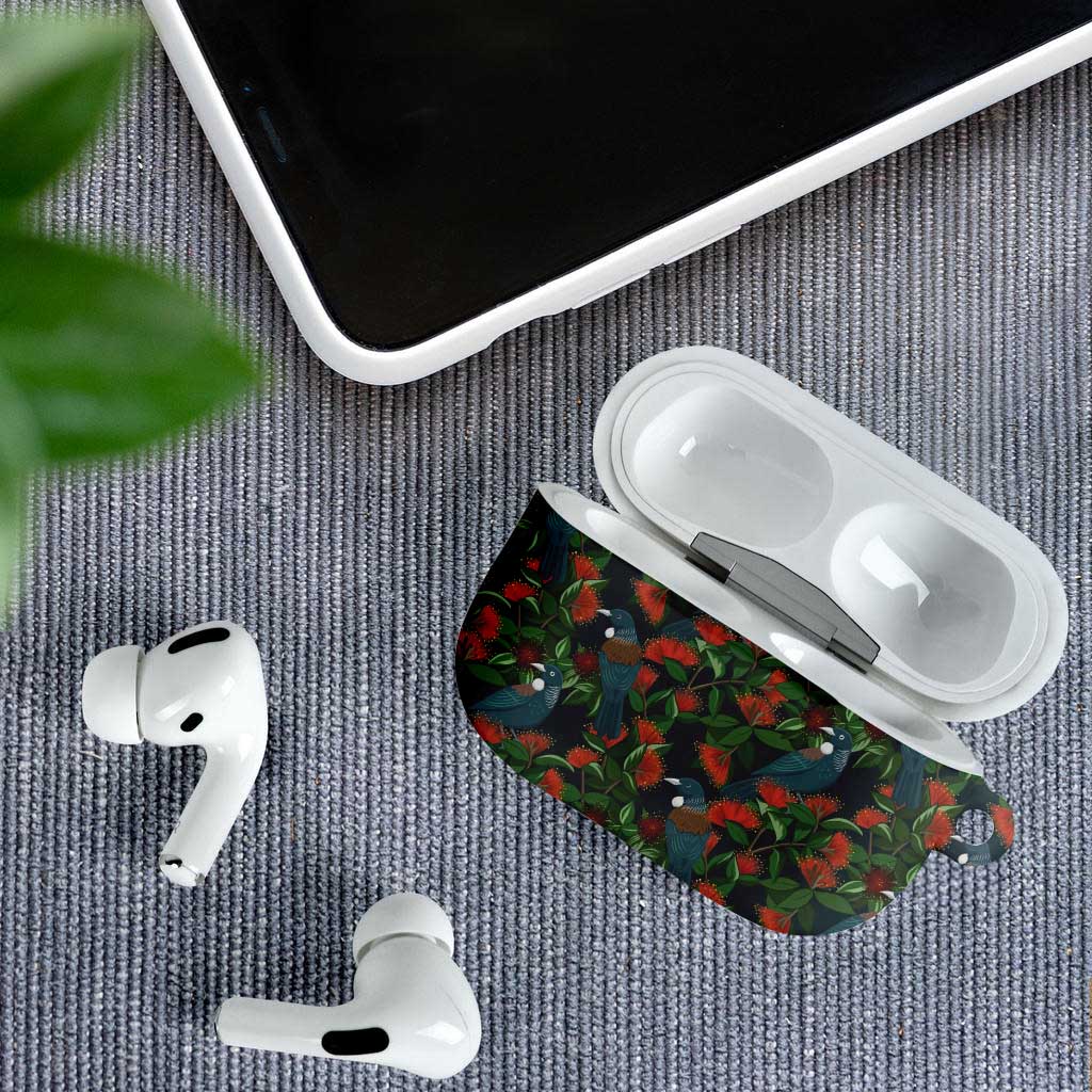 New Zealand Christmas AirPods Case Romantic Tui Birds on Pohutukawa - Cobalt - Aussie Hoodie