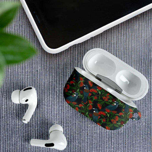 New Zealand Christmas AirPods Case Romantic Tui Birds on Pohutukawa - Cobalt - Aussie Hoodie