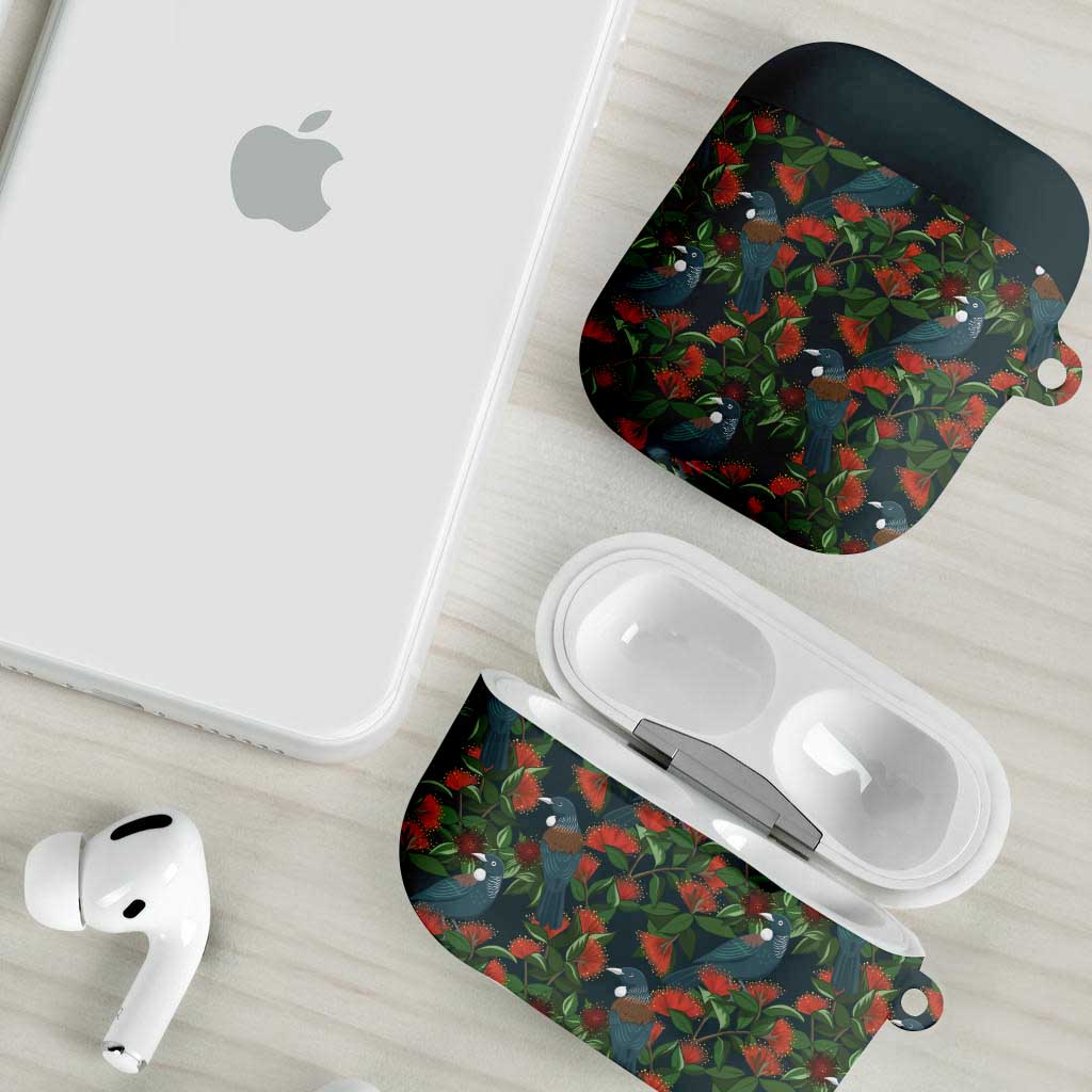 New Zealand Christmas AirPods Case Romantic Tui Birds on Pohutukawa - Cobalt - Aussie Hoodie