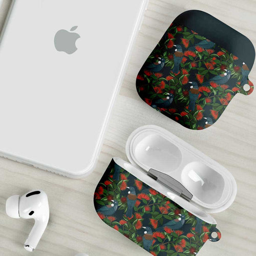 New Zealand Christmas AirPods Case Romantic Tui Birds on Pohutukawa - Cobalt - Aussie Hoodie