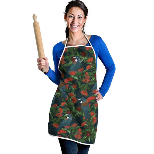 New Zealand Christmas Apron Romantic Tui Birds on Pohutukawa - Cobalt - Aussie Hoodie