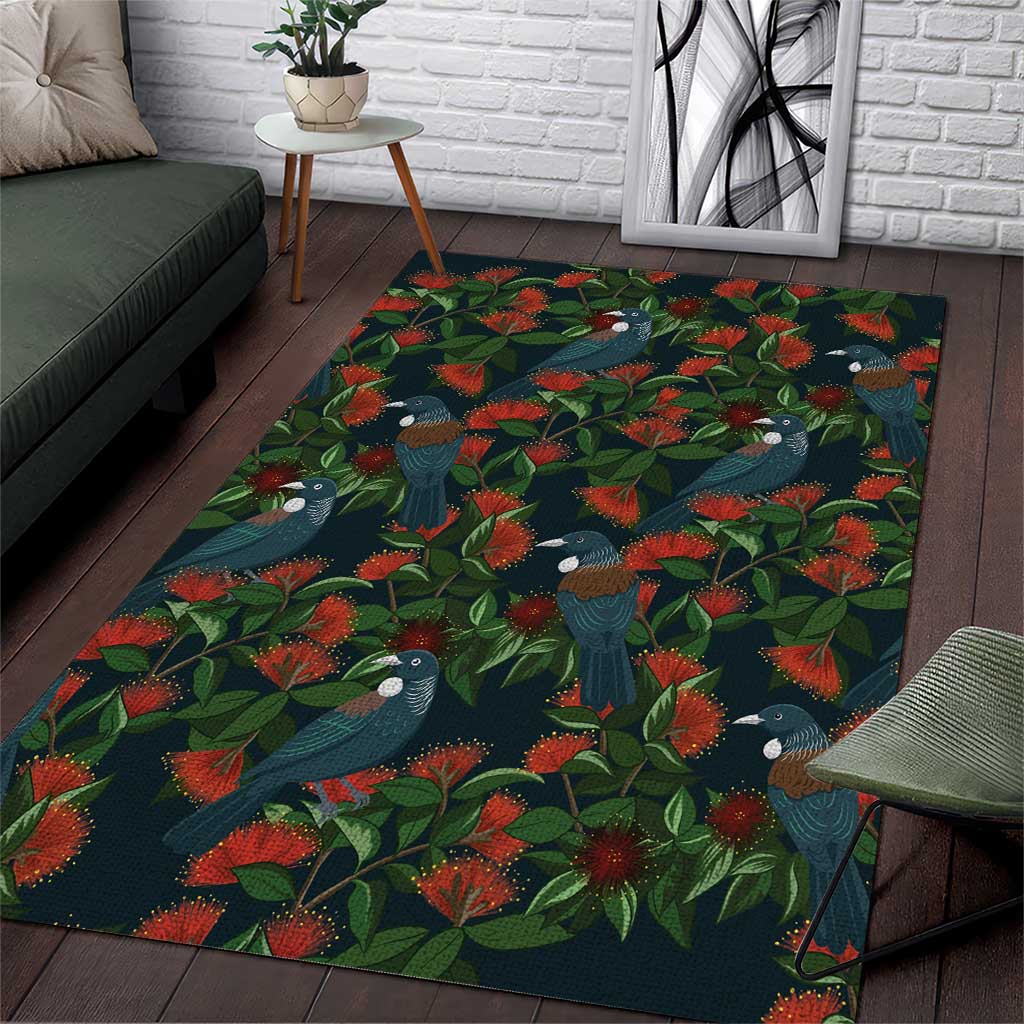 New Zealand Christmas Area Rug Romantic Tui Birds on Pohutukawa - Cobalt - Aussie Hoodie
