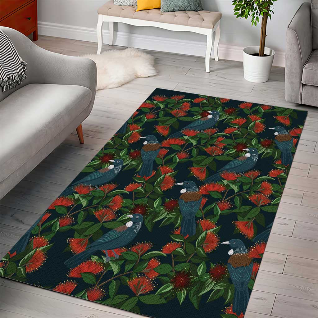 New Zealand Christmas Area Rug Romantic Tui Birds on Pohutukawa - Cobalt - Aussie Hoodie