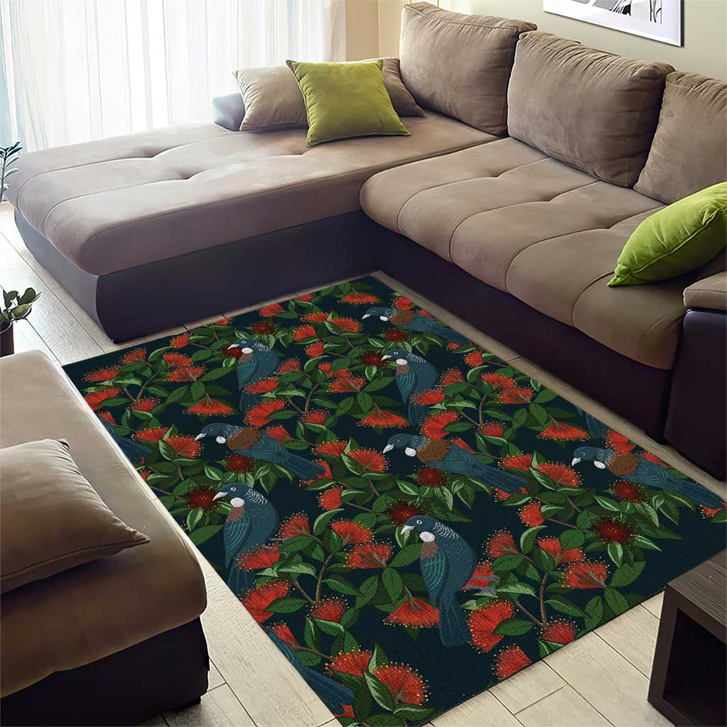 New Zealand Christmas Area Rug Romantic Tui Birds on Pohutukawa - Cobalt - Aussie Hoodie